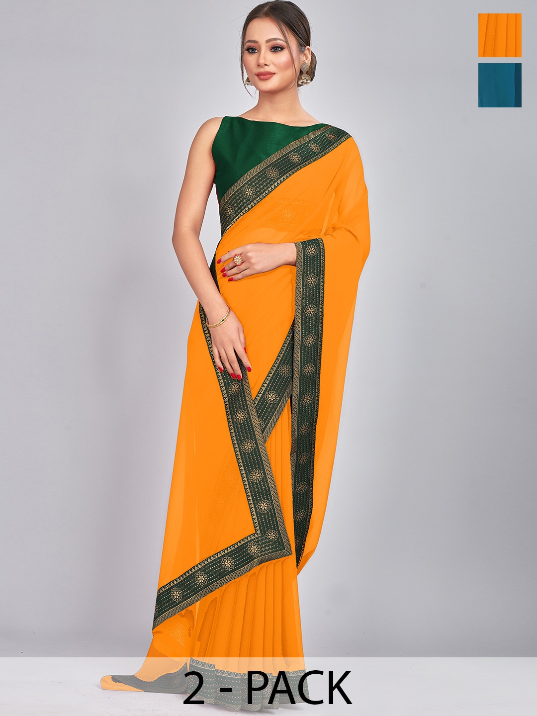 

CastilloFab Zari Pure Georgette Saree, Teal