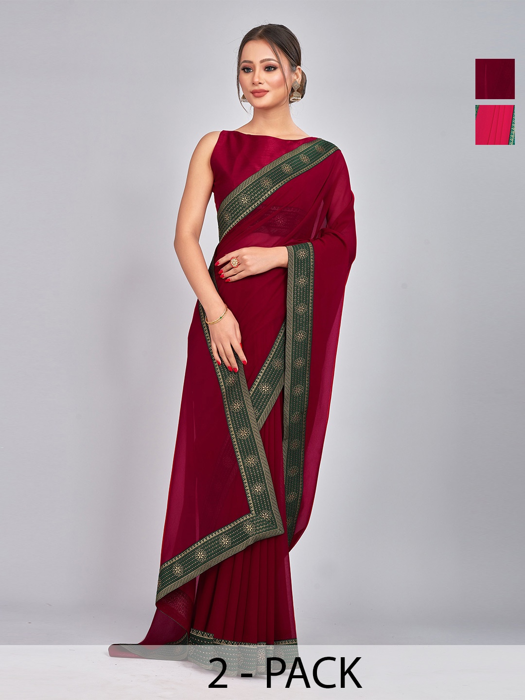 

CastilloFab Pack Of 2 Woven Design Pure Georgette Sarees, Maroon