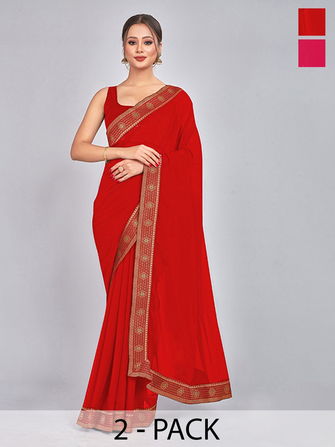 

CastilloFab Zari Pure Georgette Saree, Red