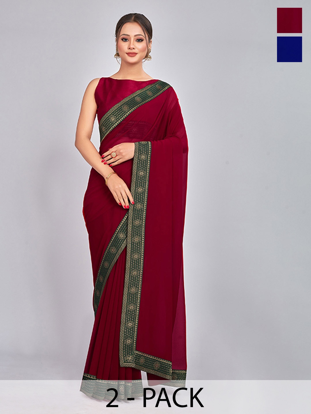 

CastilloFab Pack of 2 Gotta Patti Pure Georgette Saree, Maroon