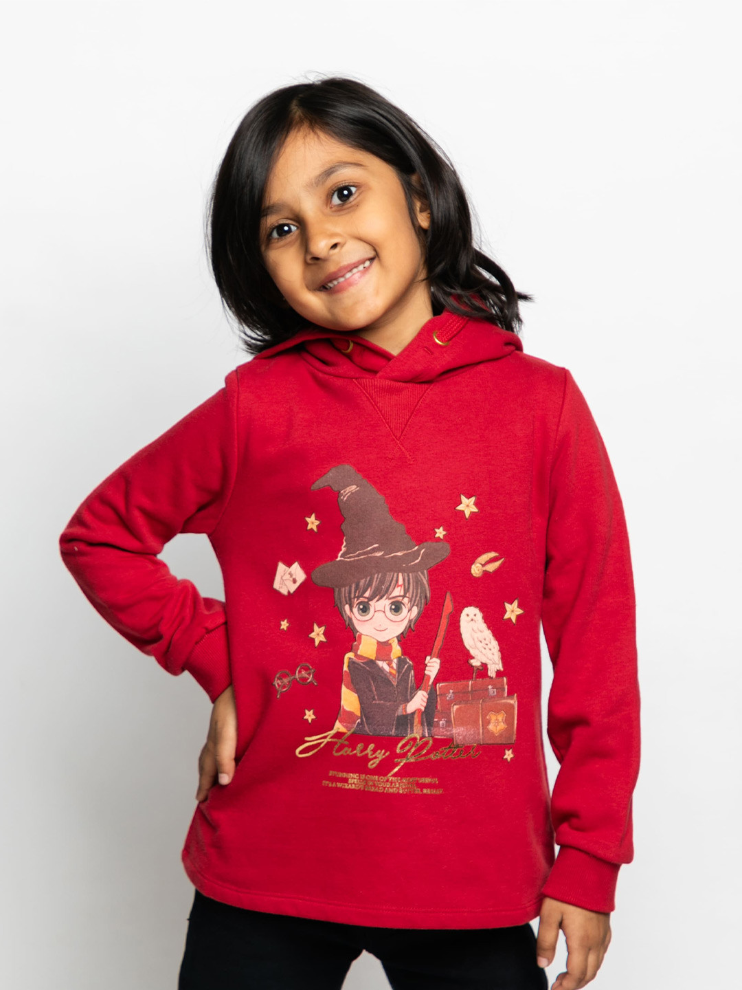

BAESD Girls Printed Cotton Hooded Sweatshirt, Red