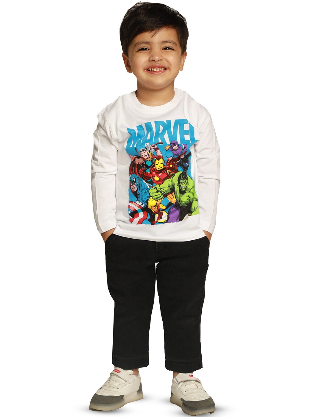 

BAESD Boys Marvel Printed Round Neck Sweatshirt, White