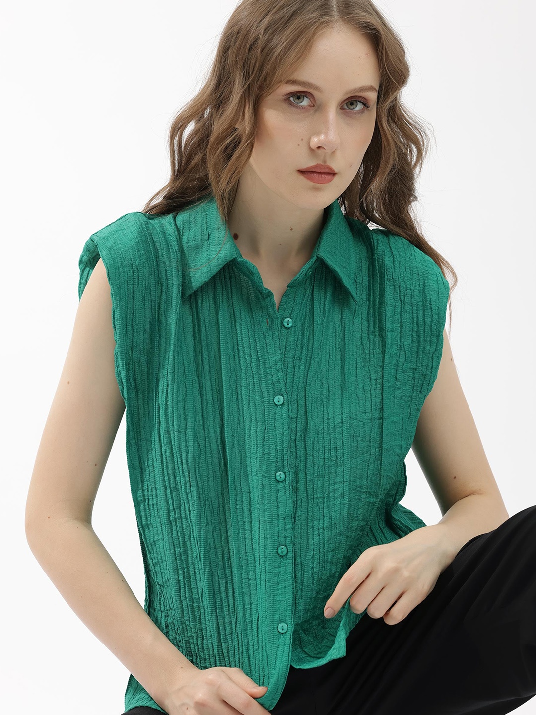 

RAREISM Extended Sleeves Shirt Style Top, Green