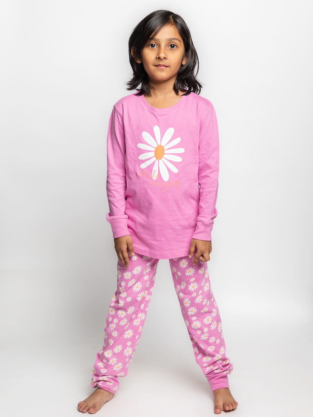 

BAESD Girls Floral Printed Pure Cotton T-shirt with Pyjamas, Pink