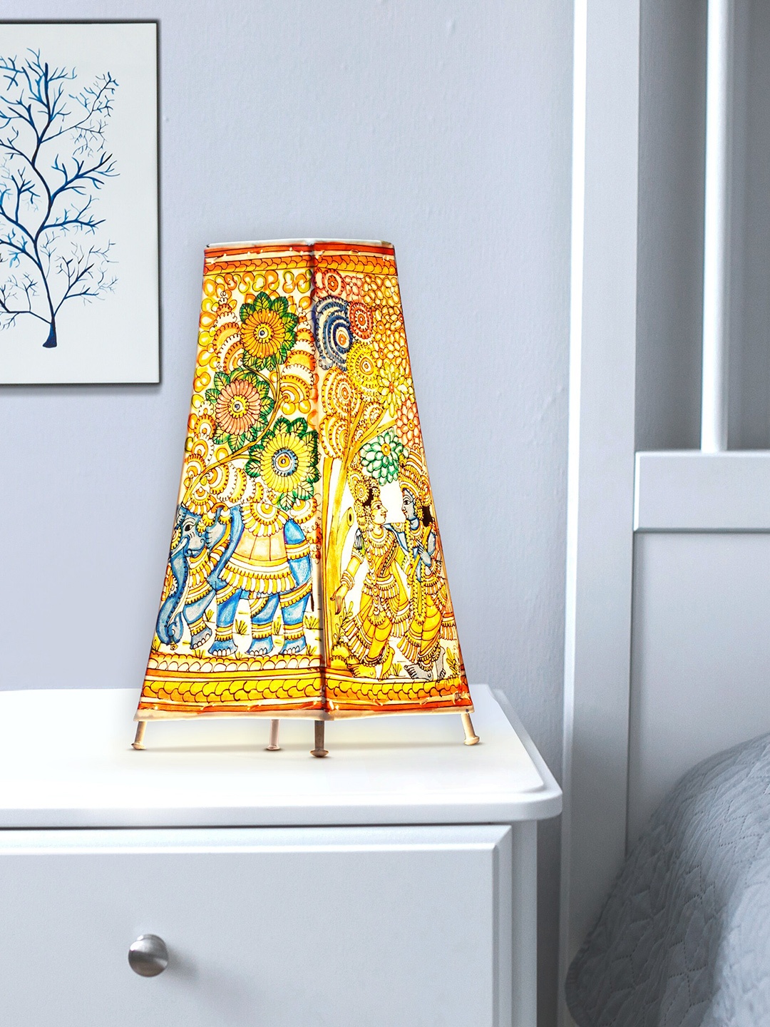 

ARTDARSHAN Yellow Radha krishna Leather Table Lamp