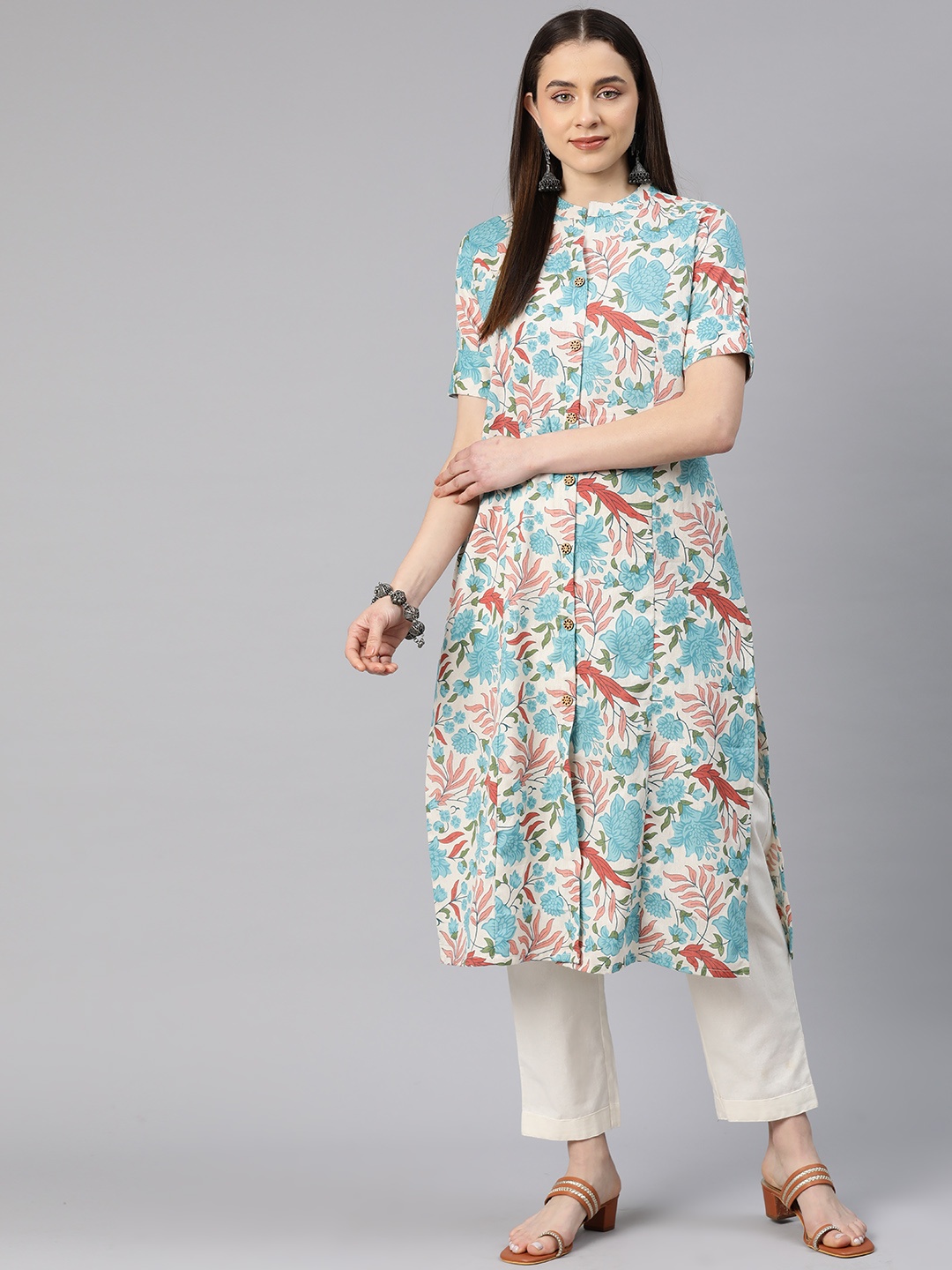 

Readiprint Fashions Women Floral Printed Regular Pure Cotton Kurta with Palazzos, Blue