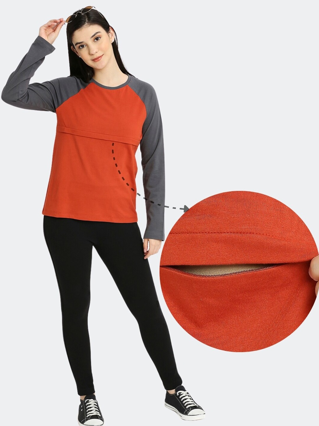 

True Shape Round Neck T-shirt With Nursing Zip, Orange