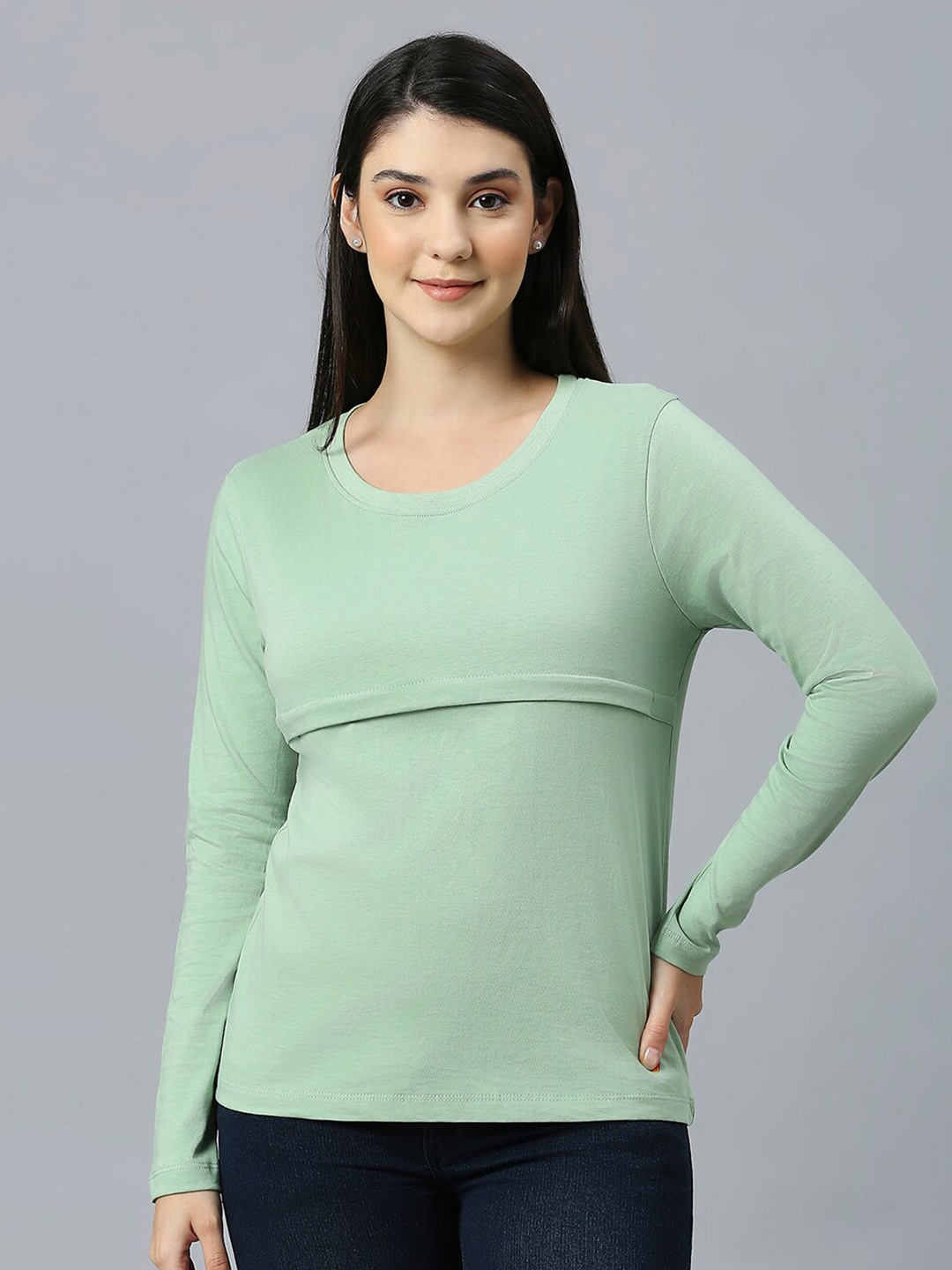 

True Shape Round Neck T-shirt With Nursing Zip, Green