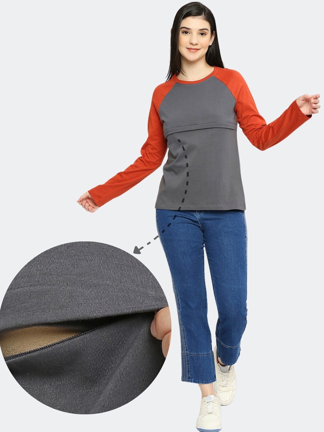 

True Shape Round Neck T-shirt With Nursing Zip, Grey