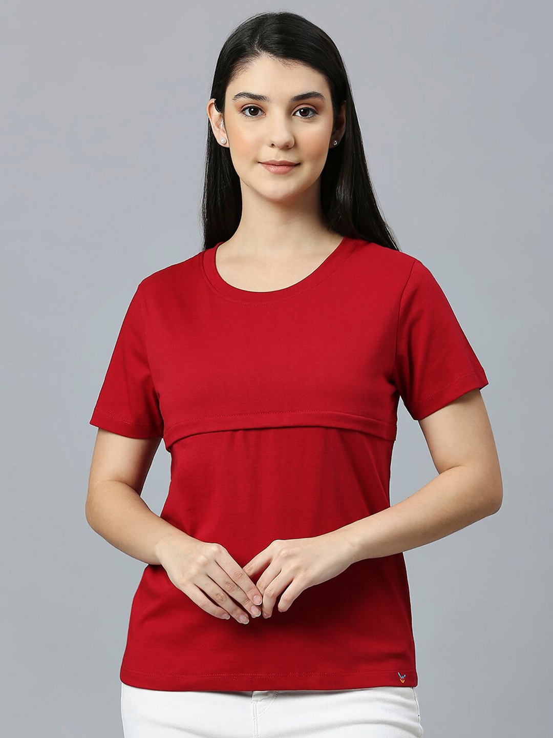 

True Shape Round Neck T-shirt With Nursing Zip, Red