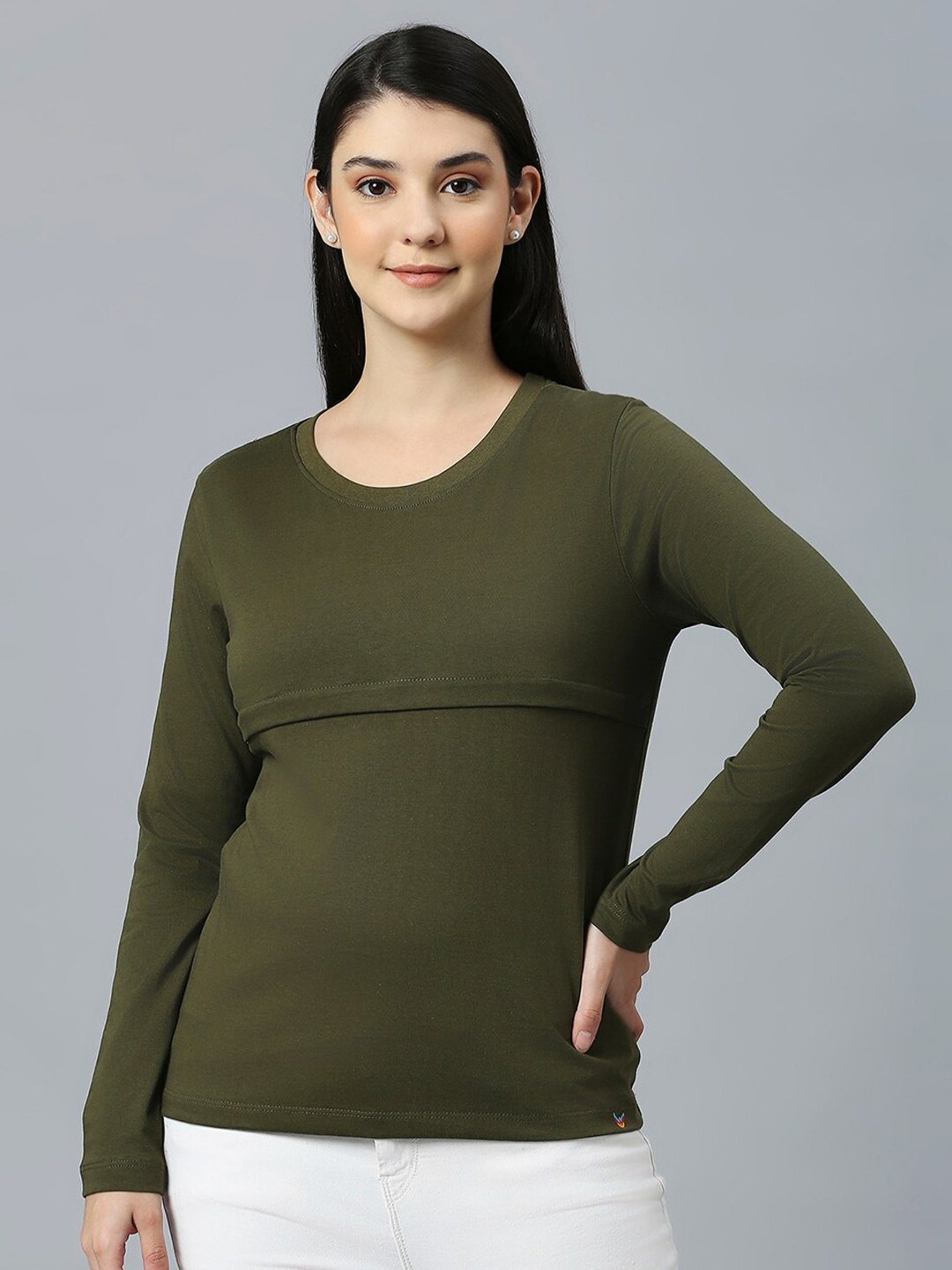 

True Shape Round Neck T-shirt With Nursing Zip, Olive