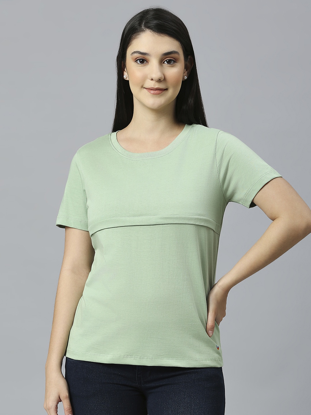 

True Shape Round Neck Maternity T-shirt, Green