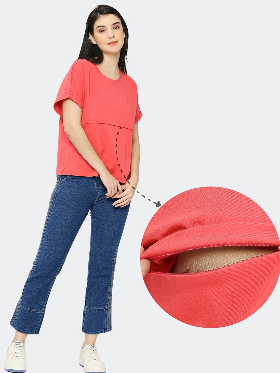 

True Shape Round Neck T-shirt With Nursing Zip, Pink