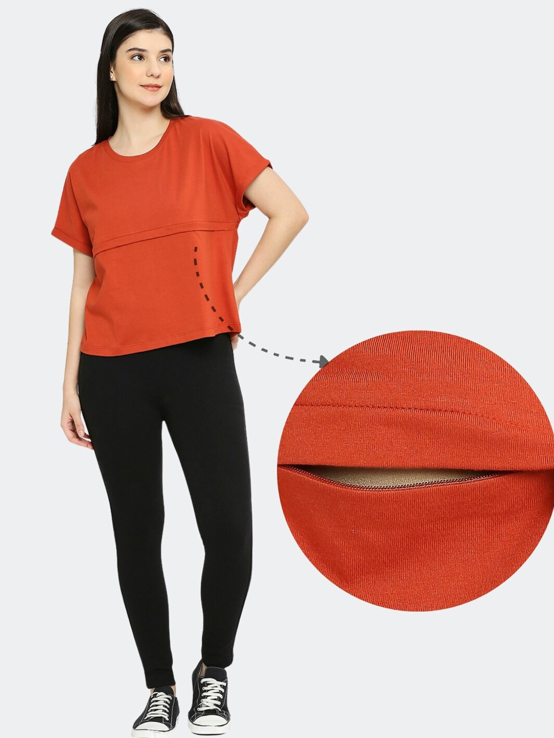 

True Shape Round Neck T-shirt With Nursing Zip, Orange