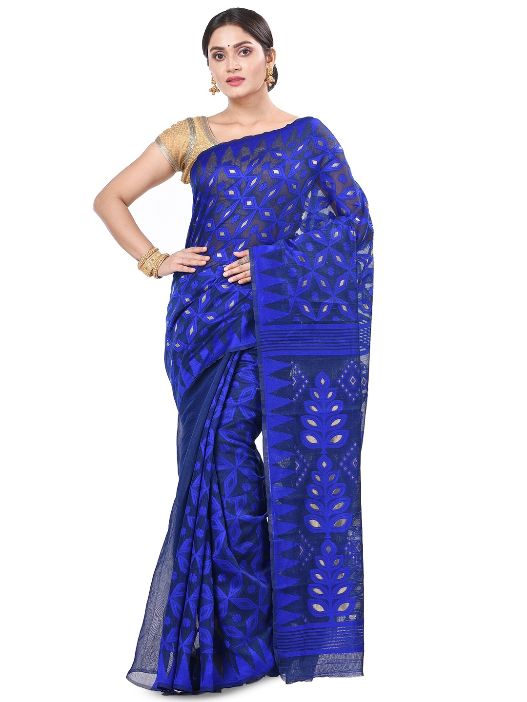 

PuJoy Geometric Woven Design Jamdani Saree, Blue