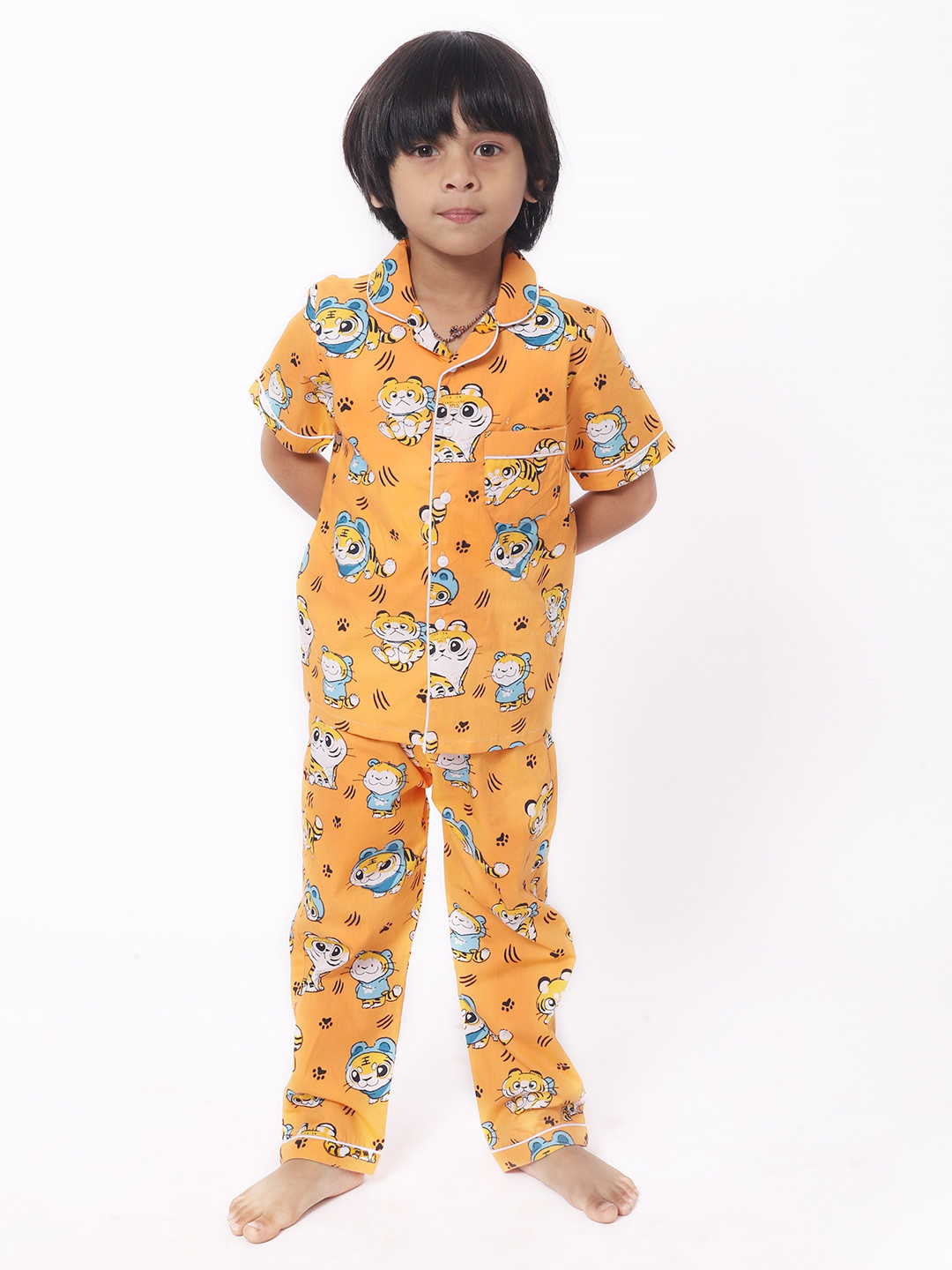 

Sleepy tots Kids Conversational Printed Pure Cotton Shirt With Pyjamas, Orange