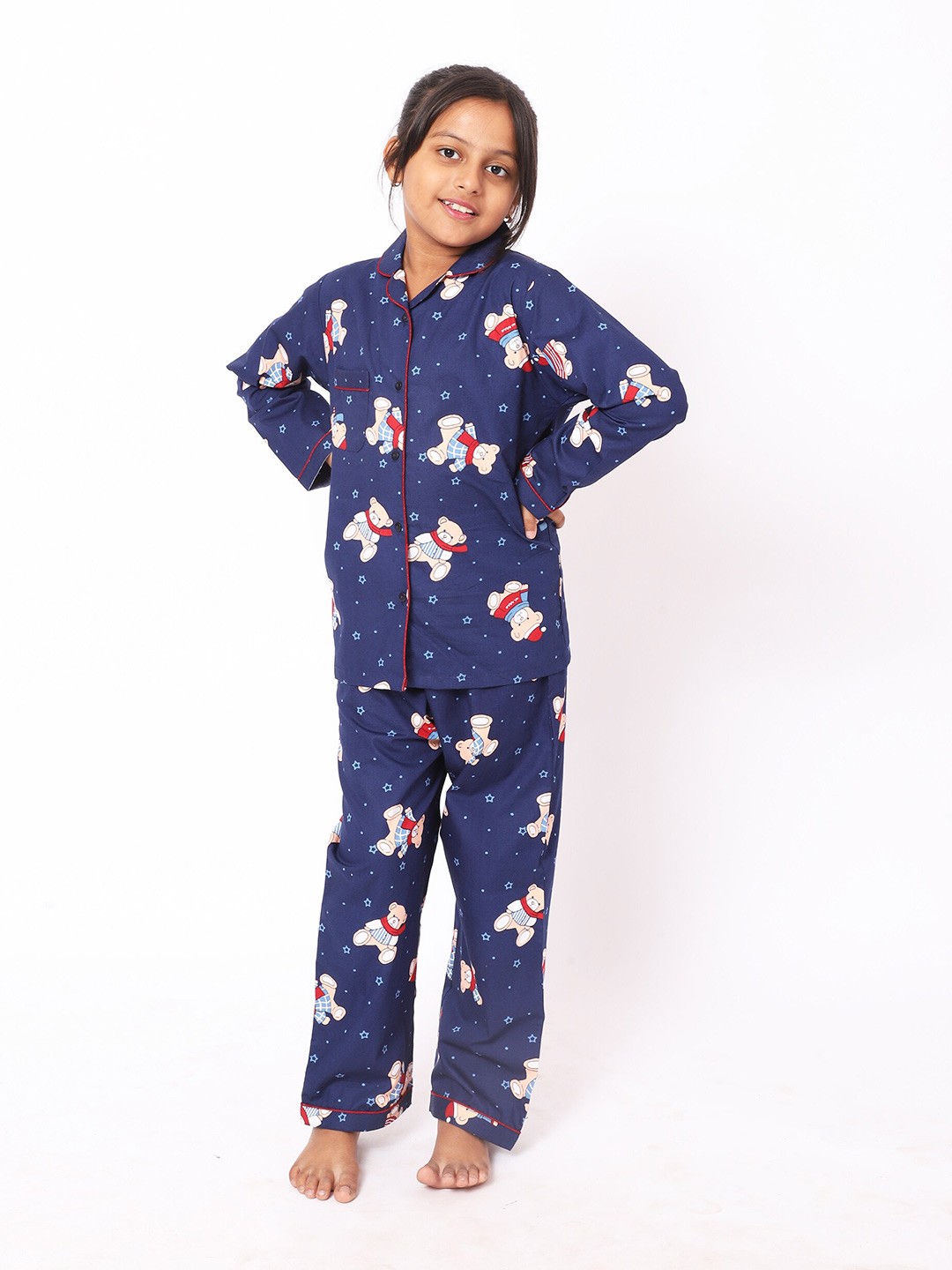 

Sleepy tots Kids Conversational Printed Pure Cotton Shirt With Pyjamas, Blue