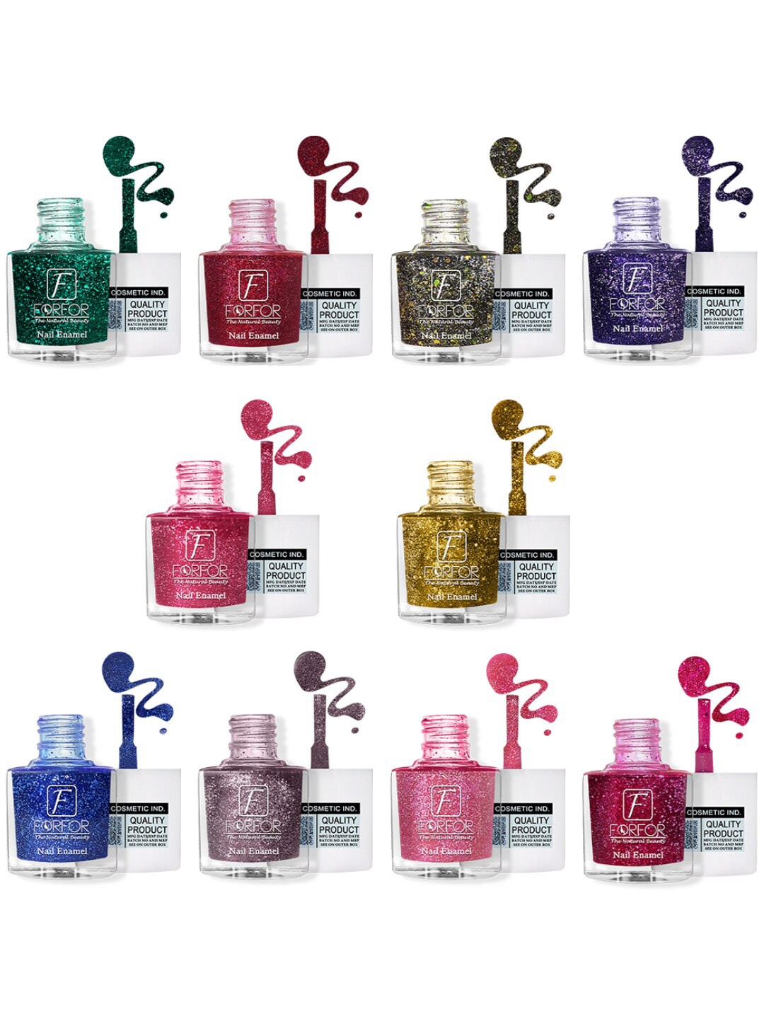 

FORFOR Set Of 10 High Shine Nail Polish-5ml Each-90-91-92-93-94-95-96-97-99-100, Multi