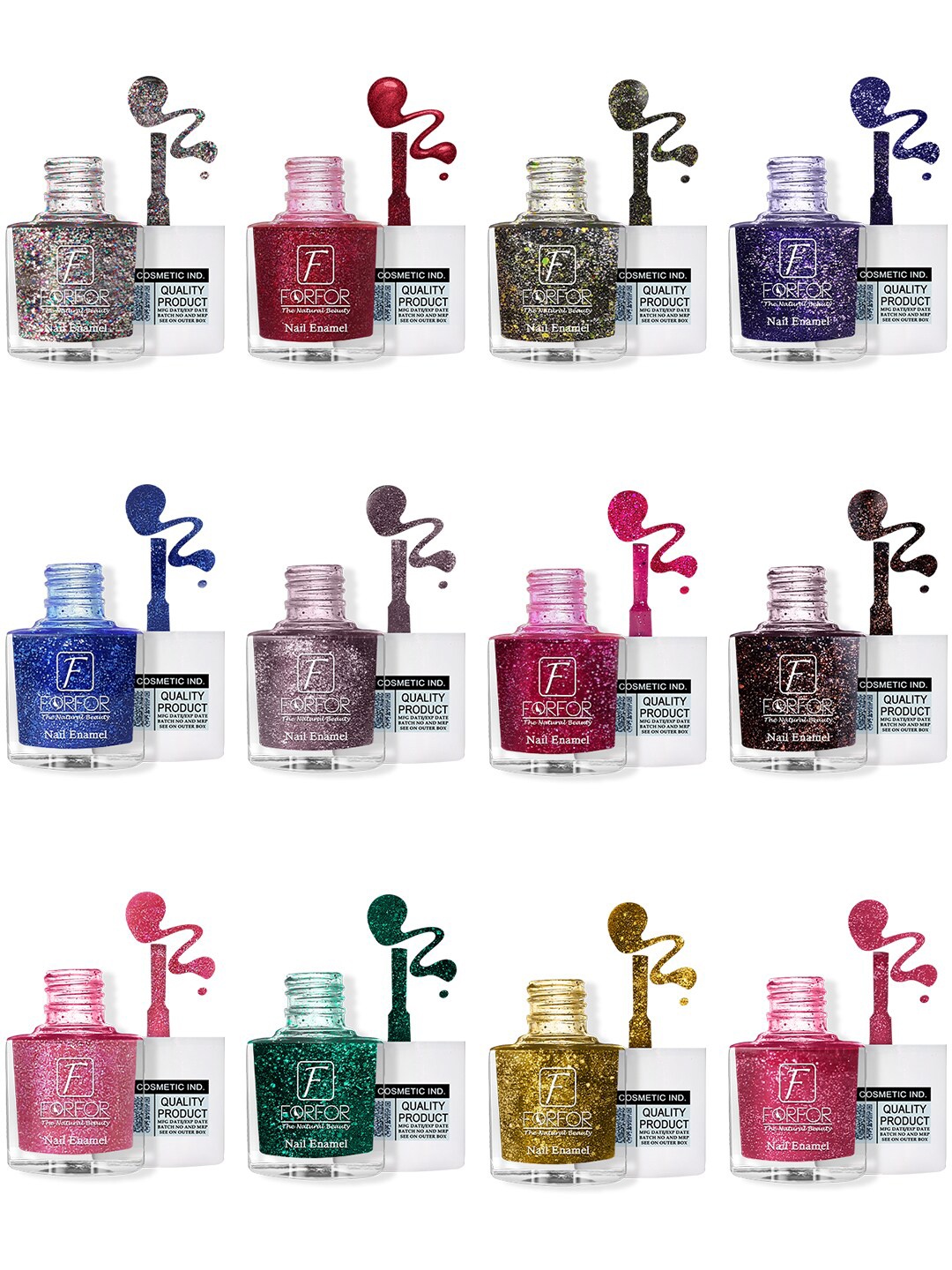 

FORFOR Set Of 12 High Shine Glitter Nail Polish - 5ml Each, Silver