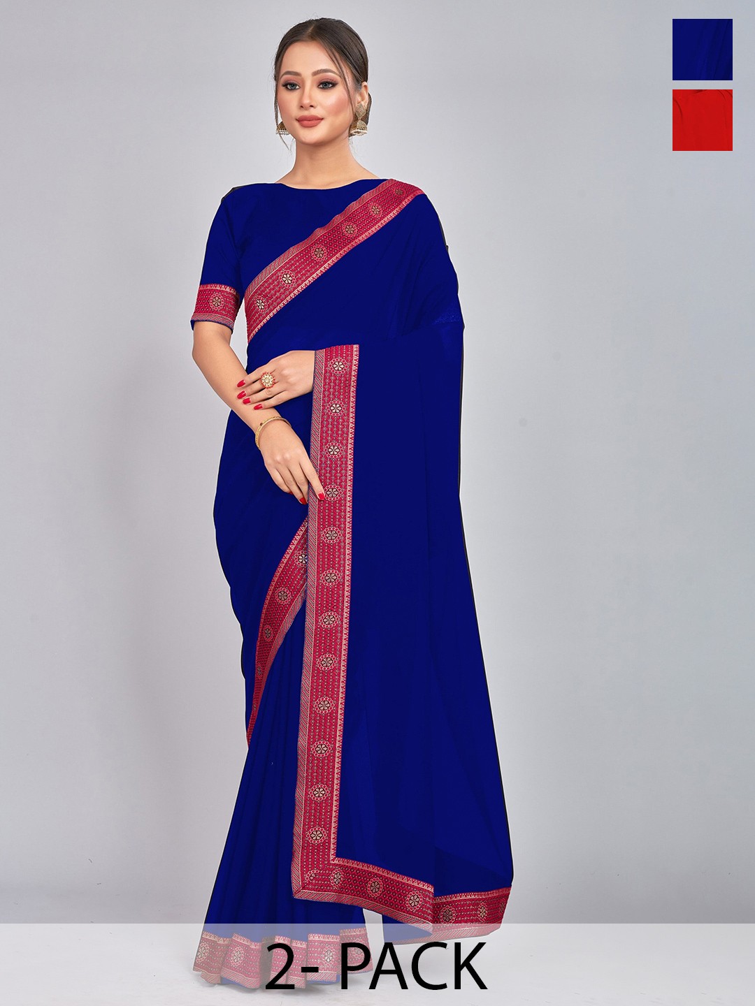 

CastilloFab Selection of 2 Zari Pure Georgette Saree, Blue