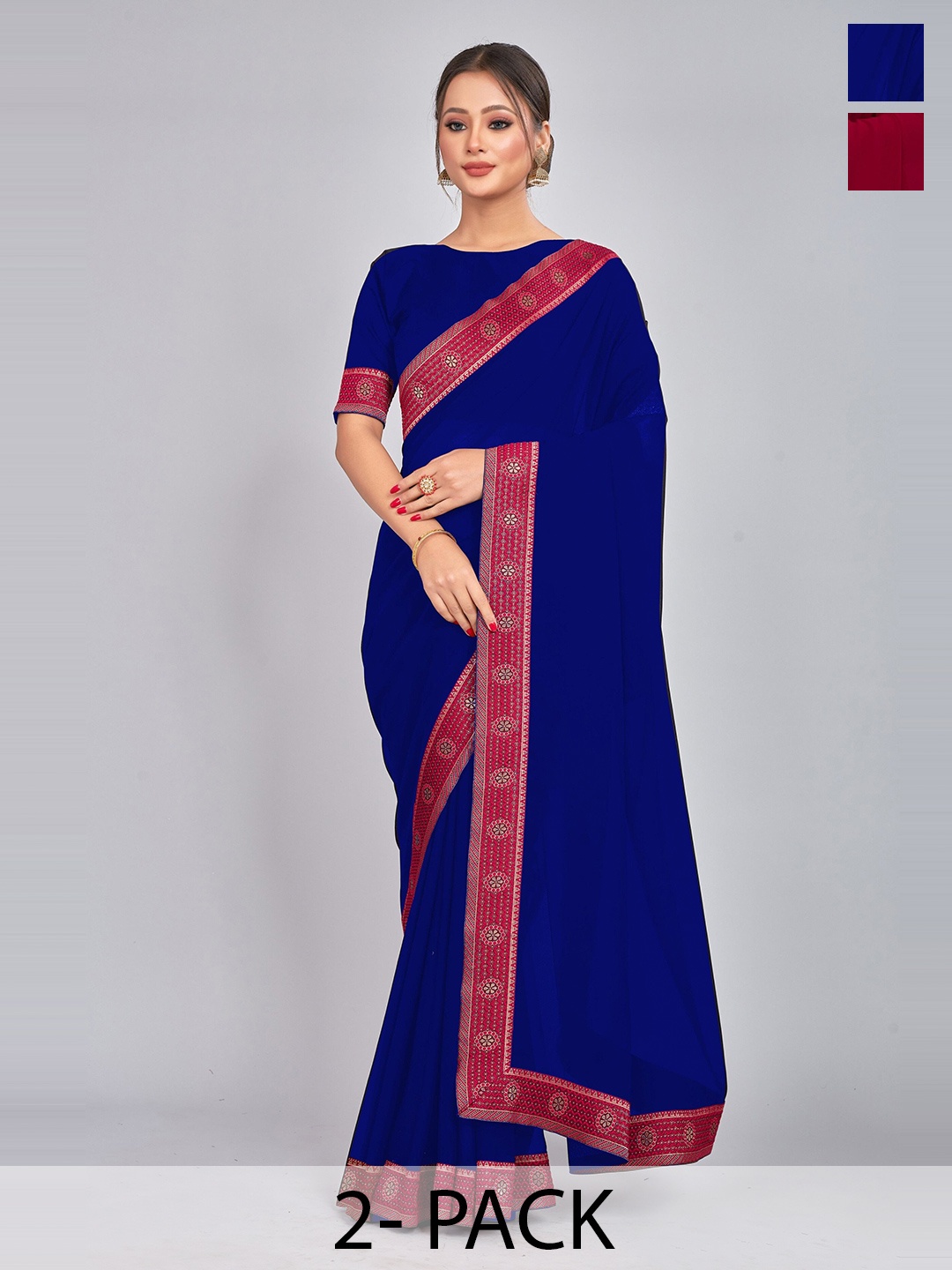 

CastilloFab Blue & Maroon Pure Georgette Saree