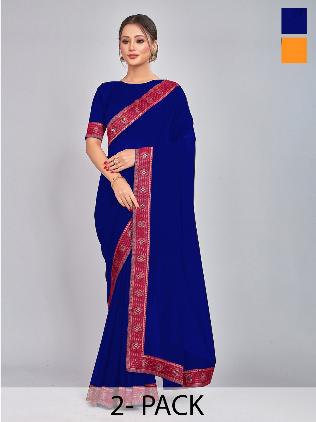 

CastilloFab Selection Of 2 Zari Pure Georgette Saree, Blue