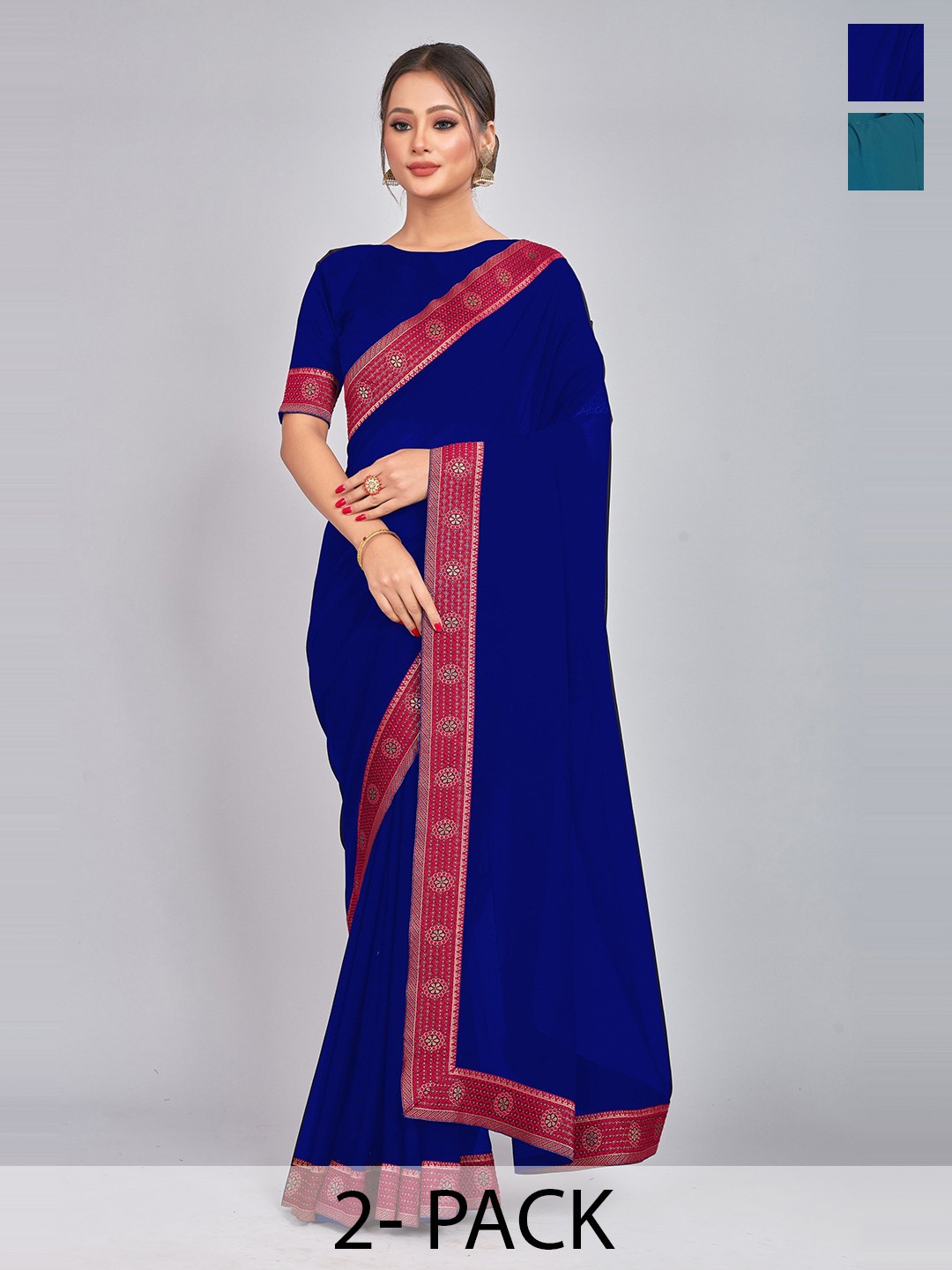 

CastilloFab Pack of 2 Gotta Patti Pure Georgette Saree, Blue