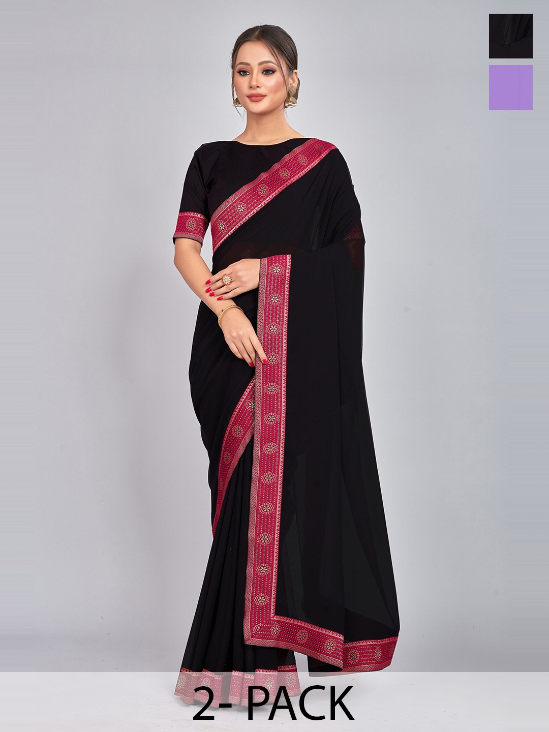 

CastilloFab Selection Of 2 Ethnic Pure Georgette Sarees, Black