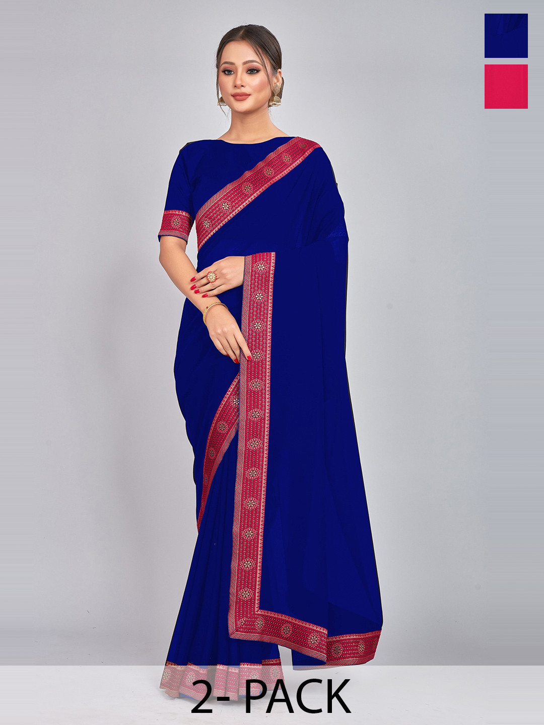 

CastilloFab Pack Of 2 Woven Design Pure Georgette Sarees, Blue