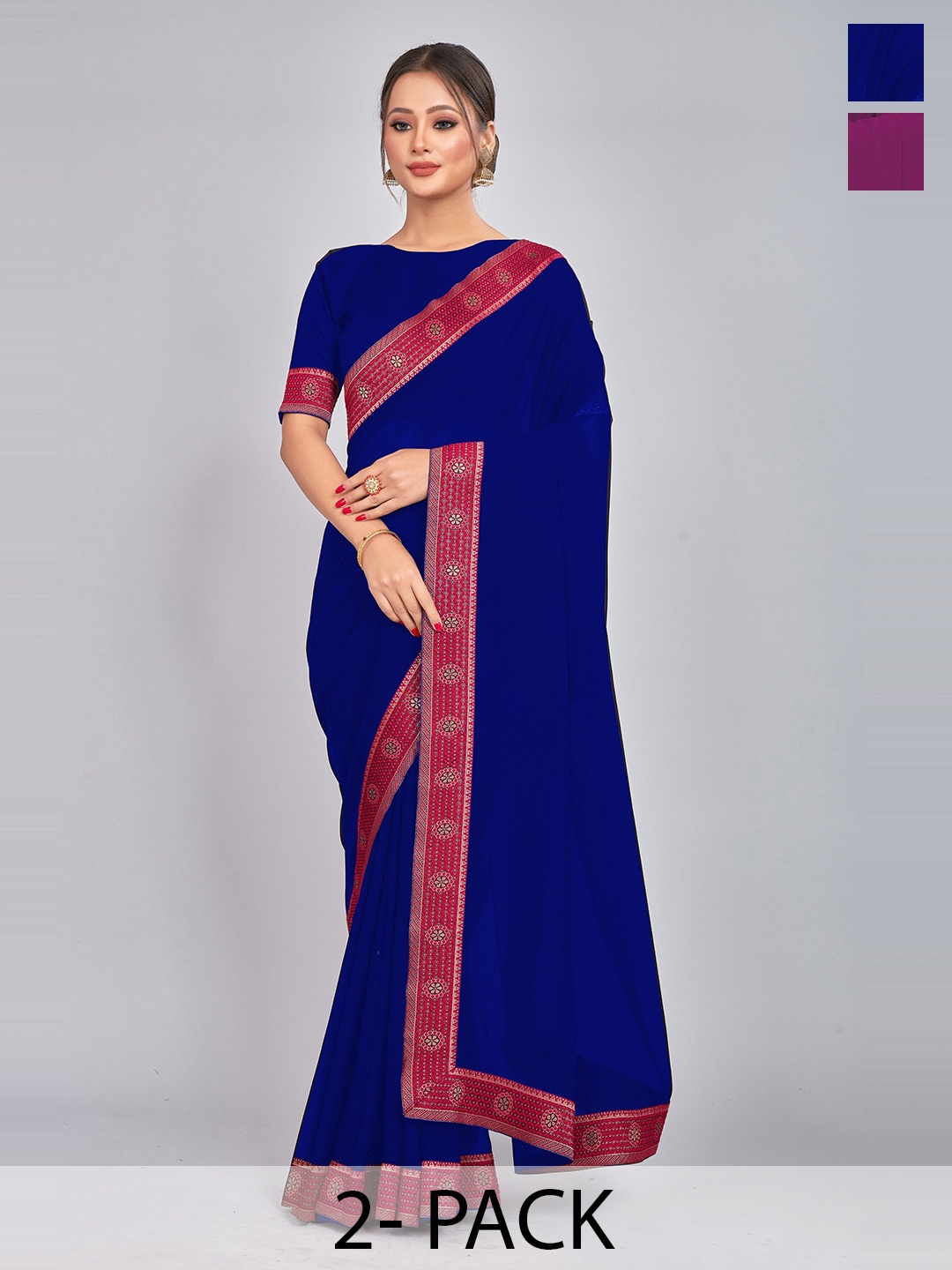 

CastilloFab Pack of 2 Gotta Patti Pure Georgette Saree, Blue