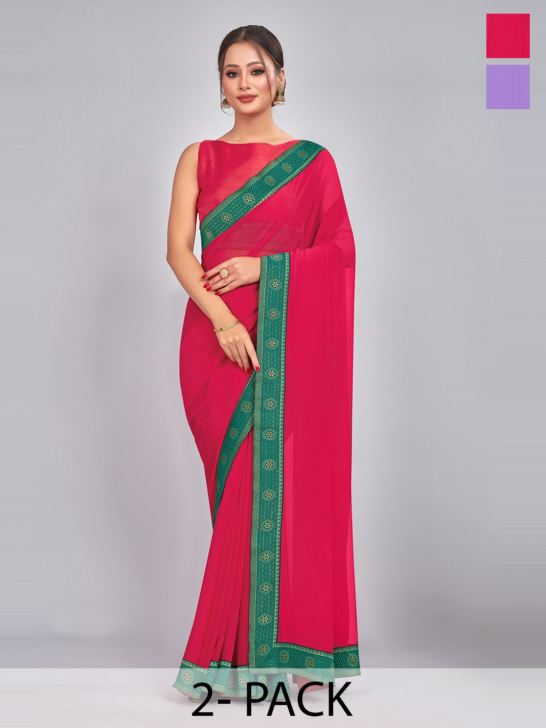 

CastilloFab Zari Pure Georgette Saree, Rose