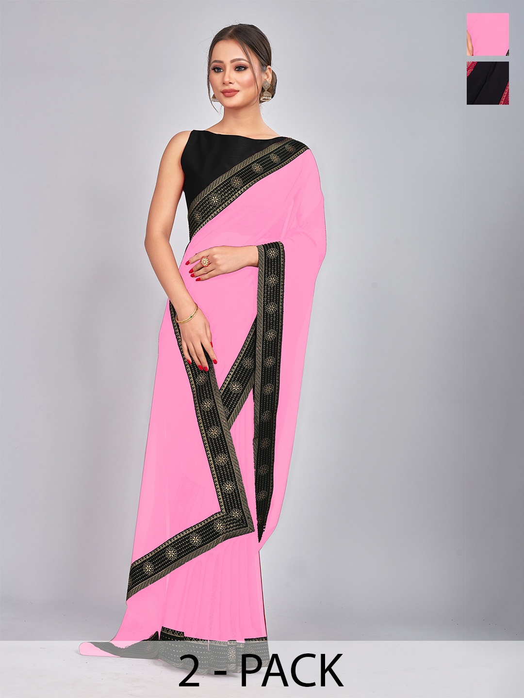 

CastilloFab Pack Of 2 Woven Design Pure Georgette Sarees, Black