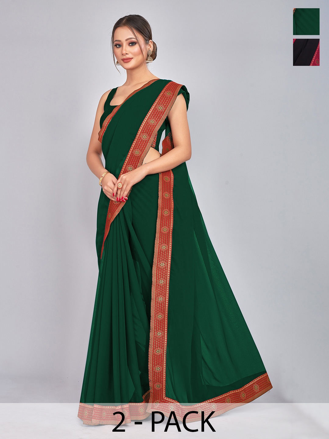 

CastilloFab Pack of 2 Gotta Patti Pure Georgette Saree, Green