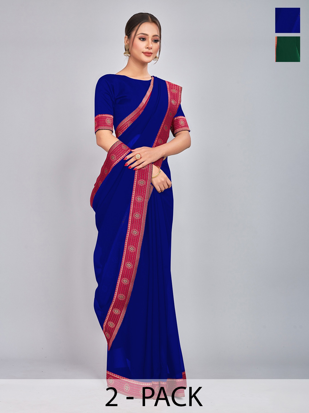 

CastilloFab Selection Of 2 Zari Pure Georgette Saree, Green