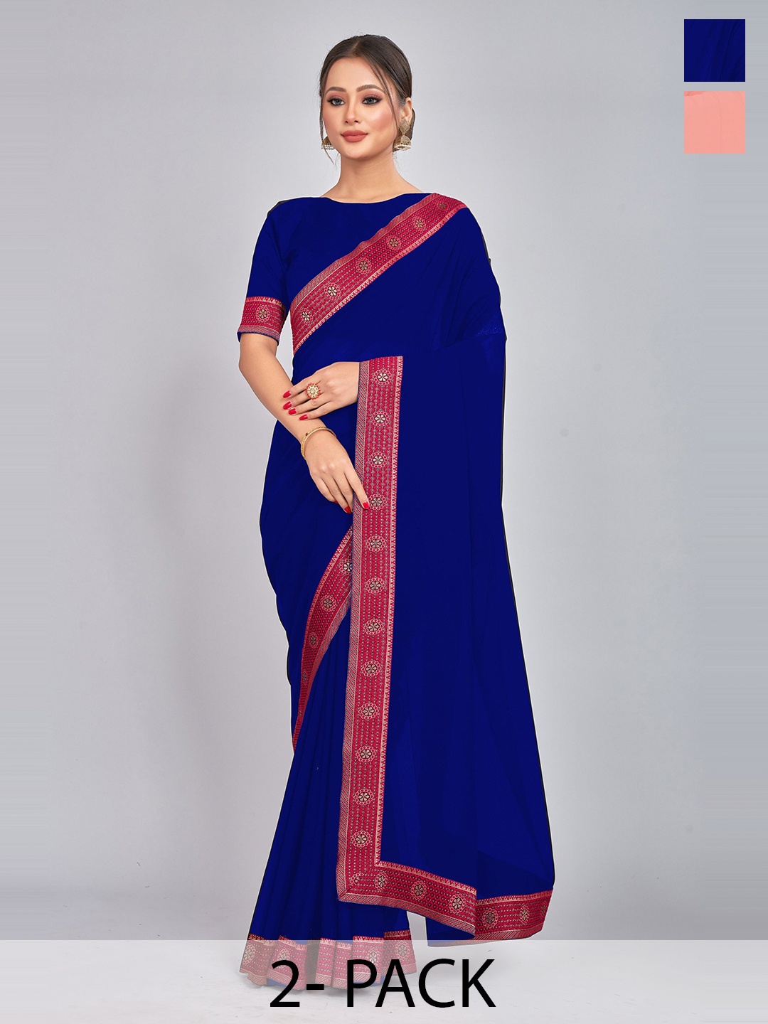 

CastilloFab Selection Of 2 Woven Design Pure Georgette Saree, Blue