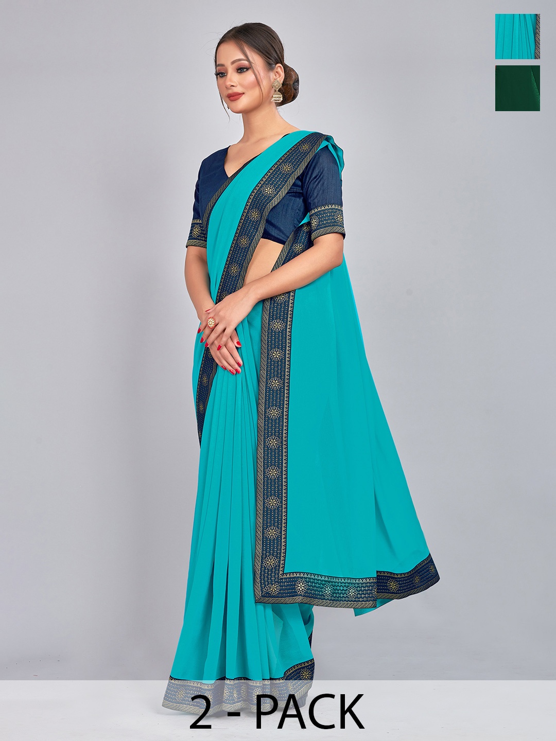 

CastilloFab Zari Pure Georgette Saree, Green