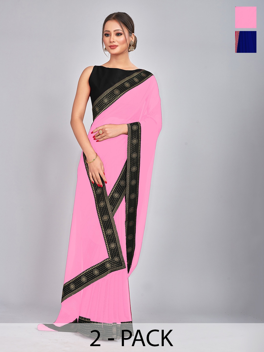

CastilloFab Pack Of 2 Woven Design Zari Pure Georgette Sarees, Blue