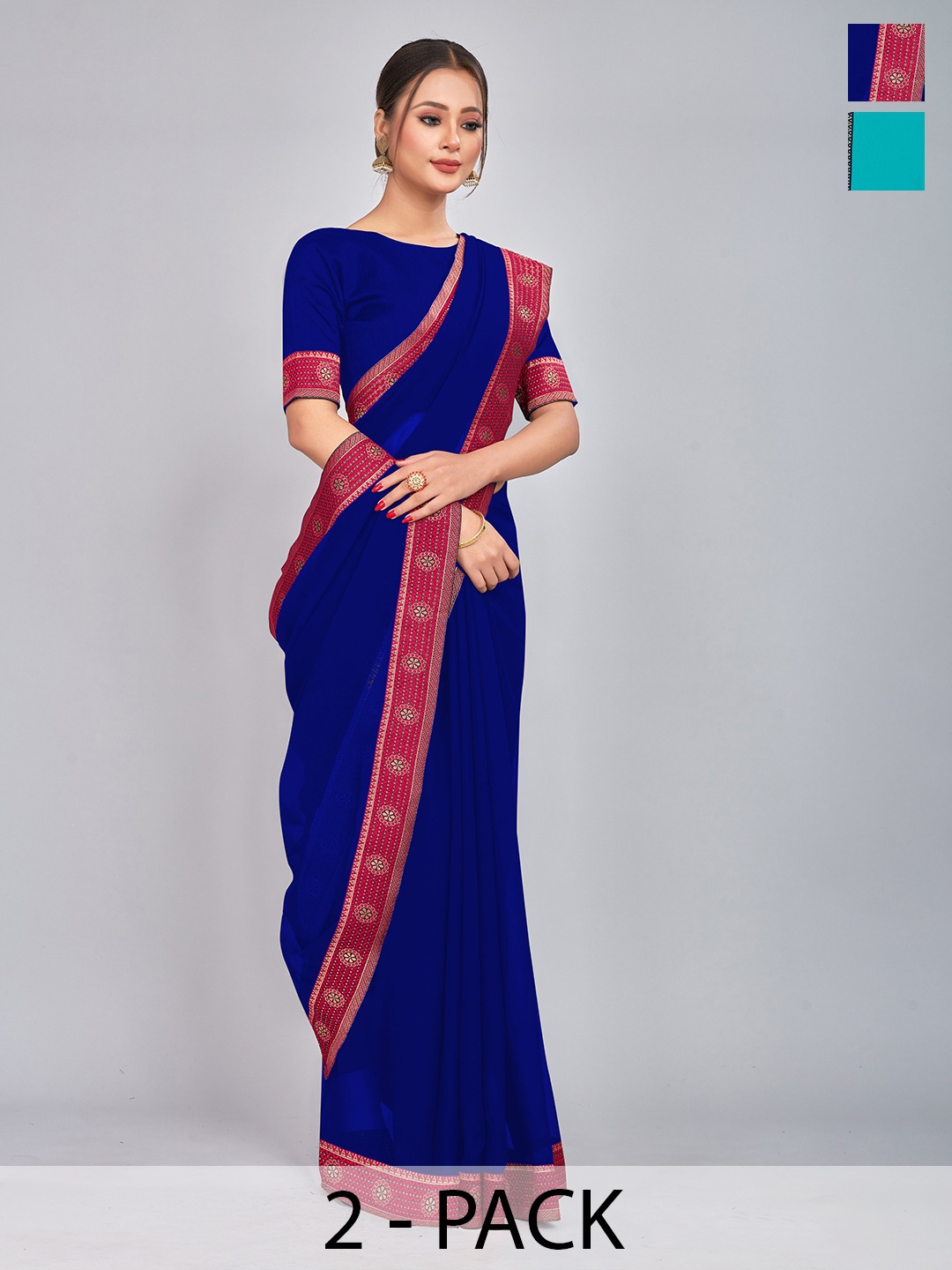 

CastilloFab Selection Of 2 Ethnic Pure Georgette Sarees, Blue