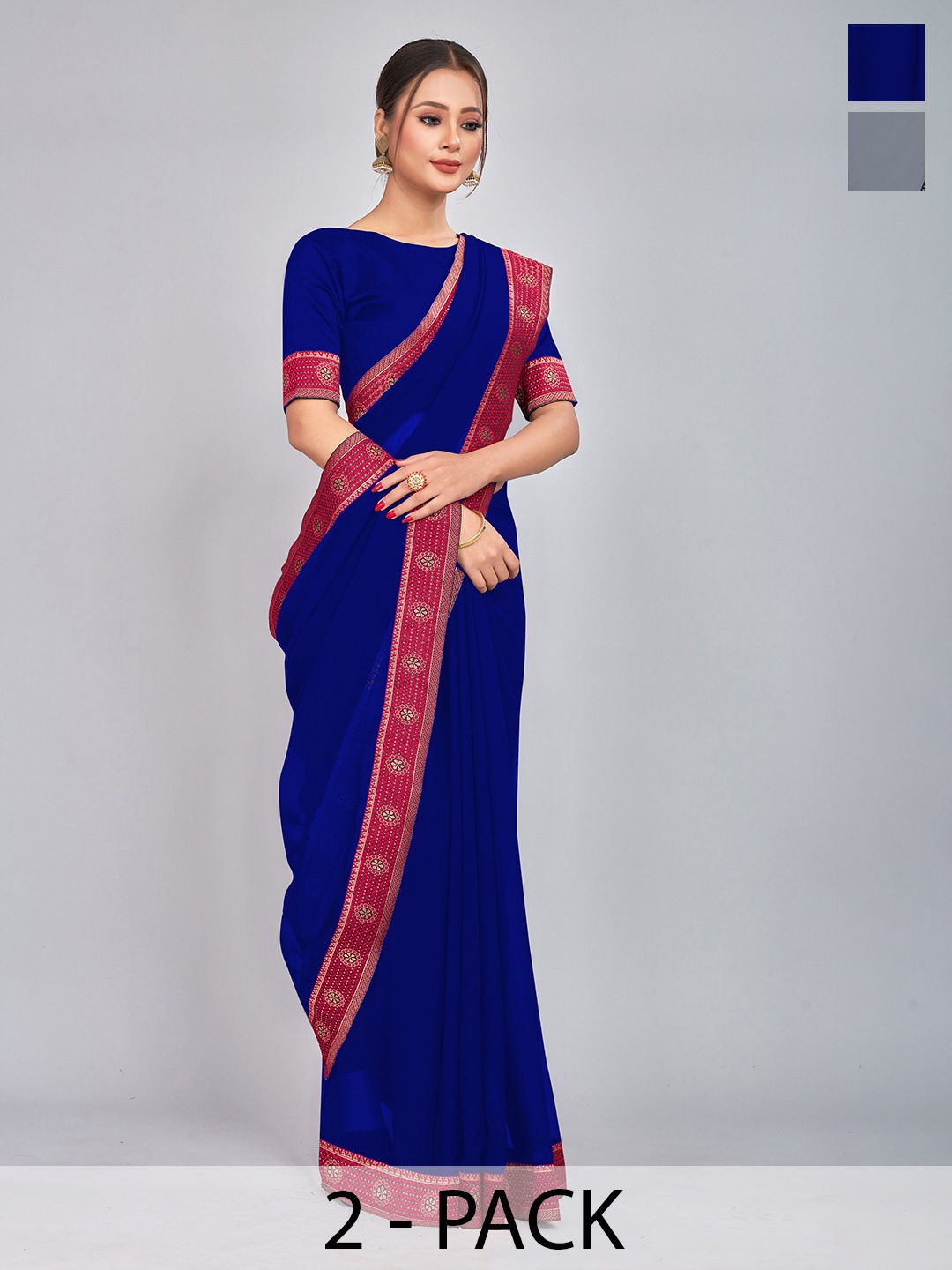 

CastilloFab Selection of 2 Zari Pure Georgette Saree, Blue