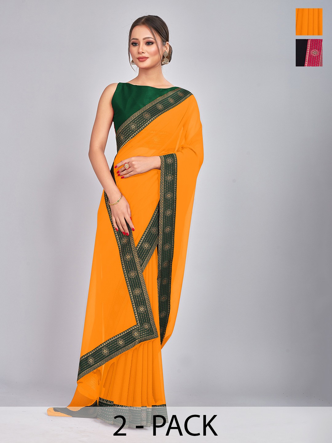 

CastilloFab Selection Of 2 Ethnic Pure Georgette Sarees, Black