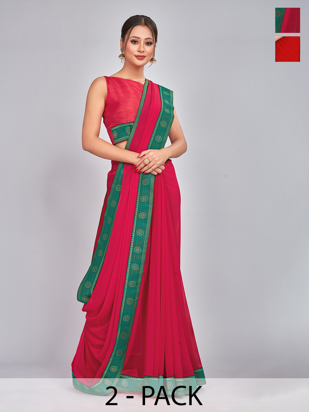 

CastilloFab Selection Of 2 Ethnic Pure Georgette Sarees, Rose