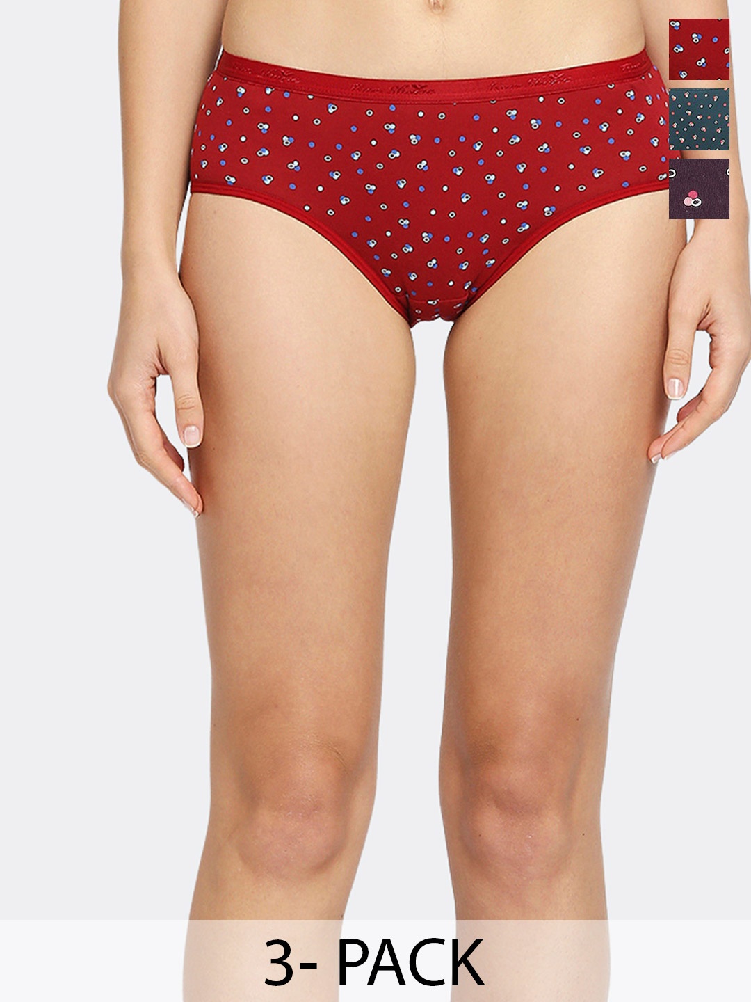 

True Shape Pack Of 3 Abstract Printed Anti Bacterial Hipster Briefs, Red