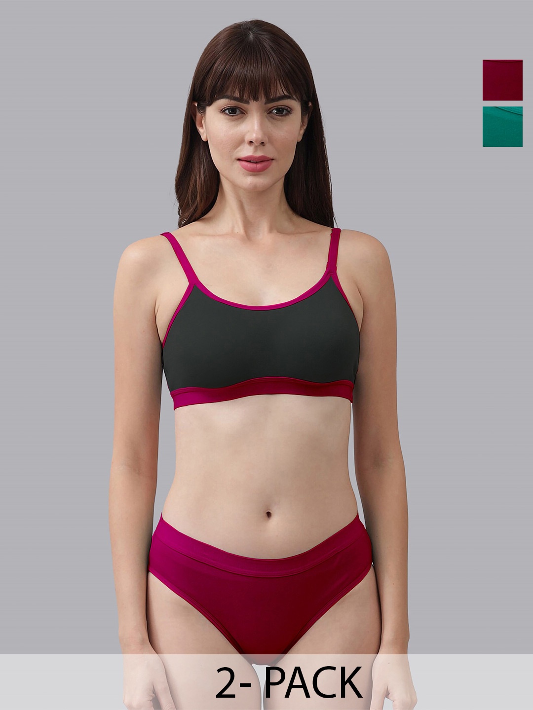 

AROUSY Pack Of 2 Cotton Lingerie Set, Green