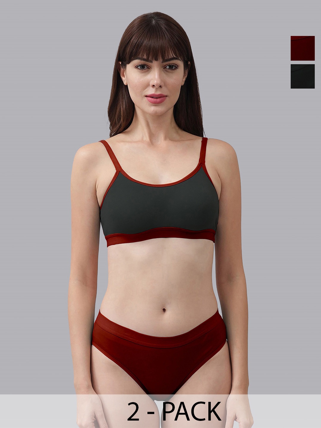 

AROUSY Pack of 2 Cotton Lingerie Set Pnora Set_2, Black