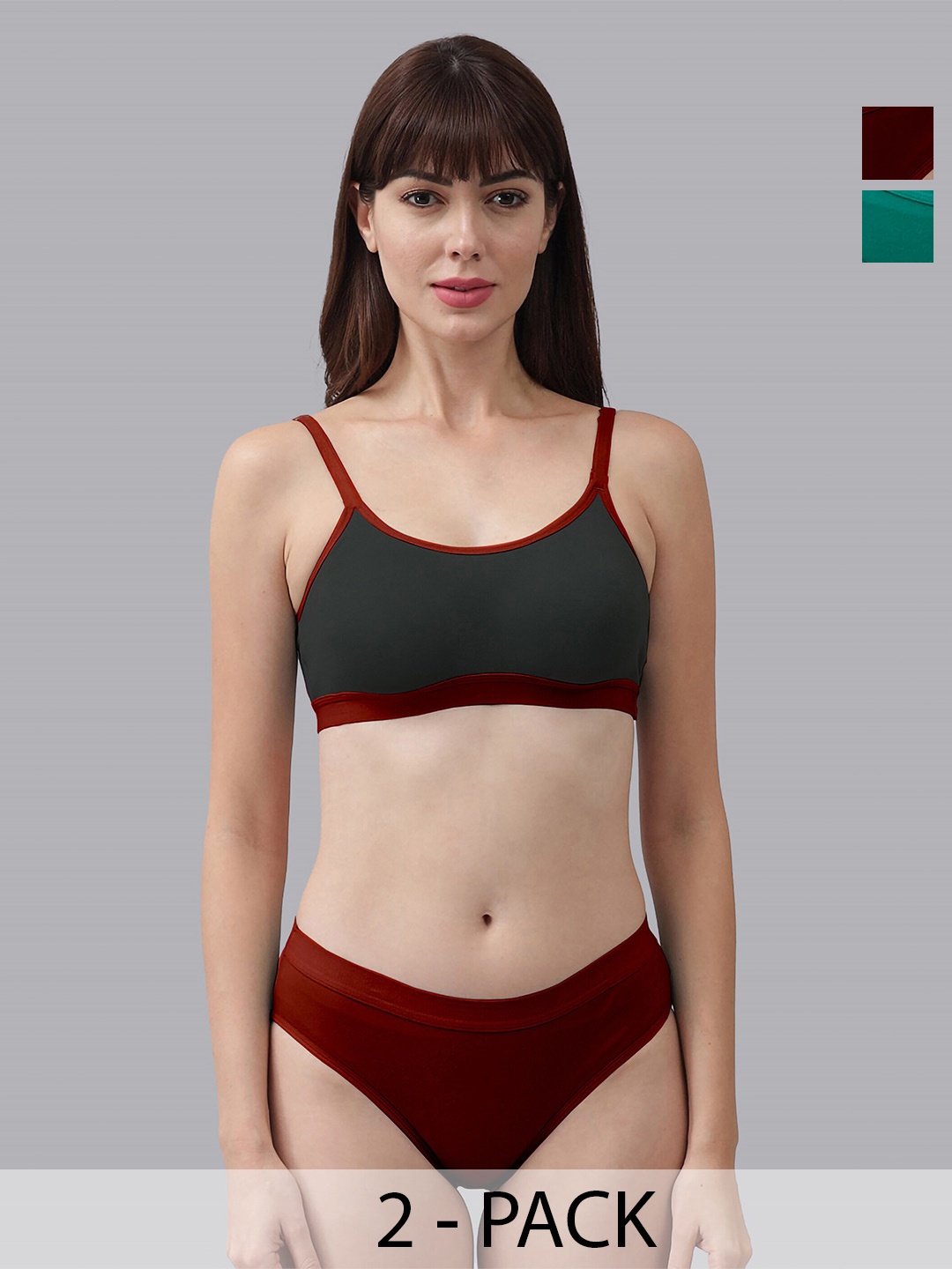 

AROUSY Pack Of 2 Cotton Lingerie Set, Maroon