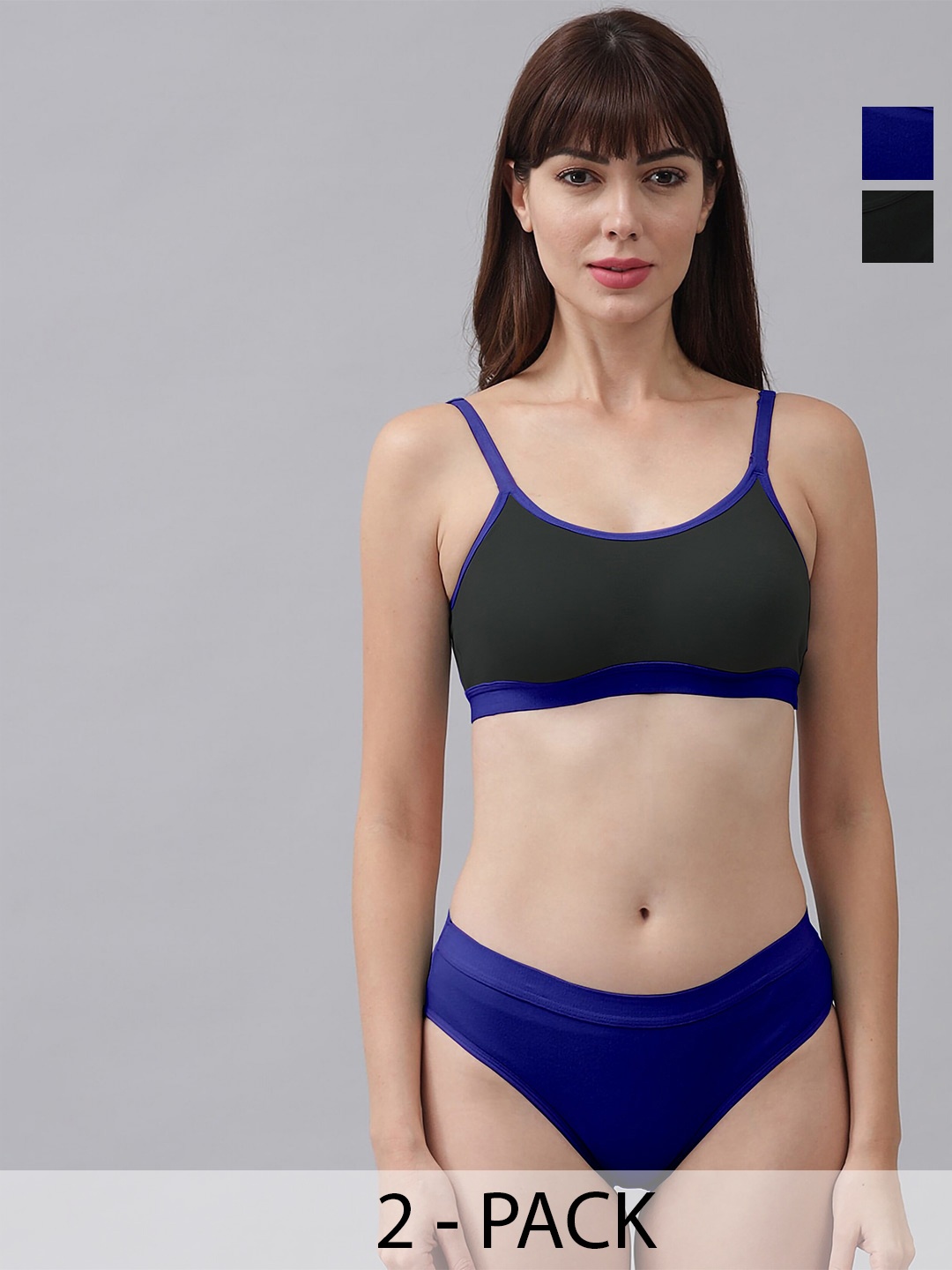 

AROUSY Pack Of 2 Cotton Lingerie Set, Blue