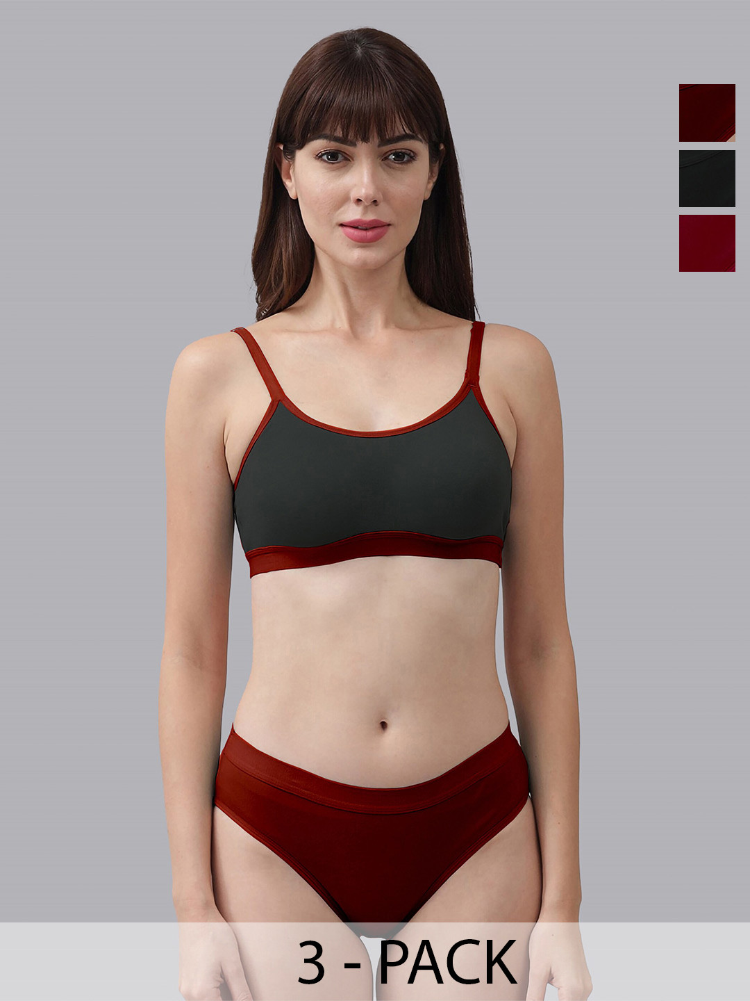 

AROUSY Pack Of 3 Breathable Cotton Briefs Lingerie Set, Maroon