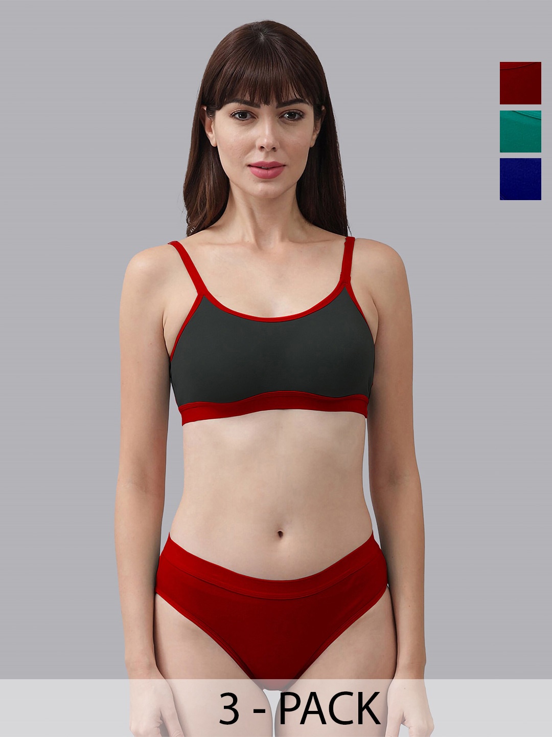 

AROUSY Pack Of 3 Breathable Cotton Brief Lingerie Set, Red