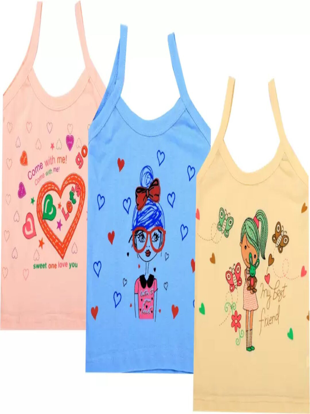 

BAESD Girls Pack Of 3 Printed Cotton Camisoles, Blue