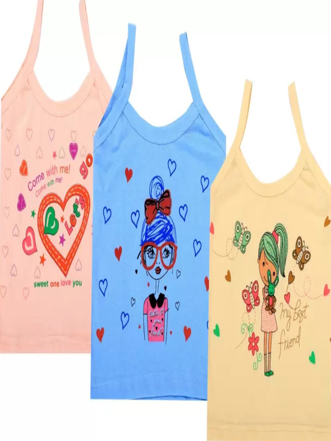 

BAESD Girls Pack of 3 Assorted Printed Cotton Camisoles